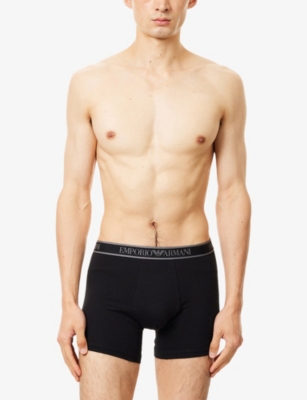 Emporio Armani Mens Black/black/black Branded Mid-rise Pack Of Three Stretch-cotton Boxers In Black