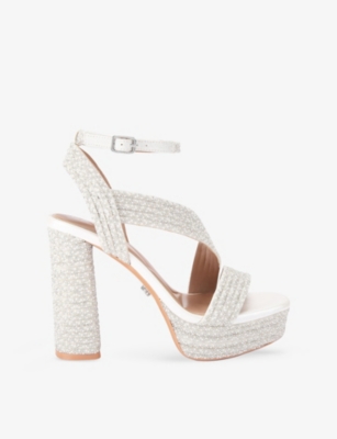 Carvela Womens White Gala Jewel-embellished Satin Heeled Platform Sandals Eur 39 / 6 Uk