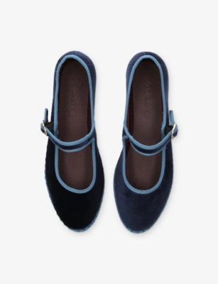Flabelus Womens  Montague Cotton-velvet Mary Jane Flats In Blue