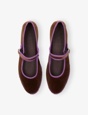 Flabelus Womens  Archer Velvet Mary-jane Flats In Brown