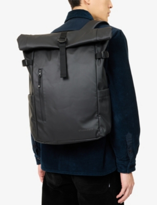 Stubble And Co Womens All Black The Roll Top Woven Backpack 20l In Black