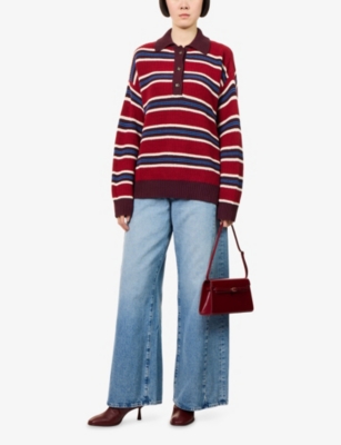 Mother Womens  The Pipe-dream Button Sneak Wide-llg Denim Jeans In Blue