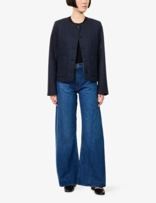 Mother Womens  The Lemon Twist Sneak Wide-leg Denim-blend Jeans In Blue