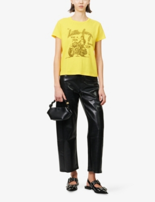 Mother Womens The Boxy Goodie Goodie Graphic-print Cotton-jersey T-shirt Little Fury In Yellow