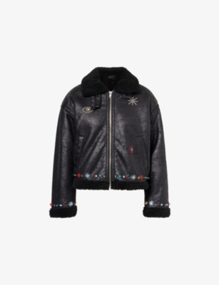 Mother Womens  The Strappy Embellished Faux-suede Jacket