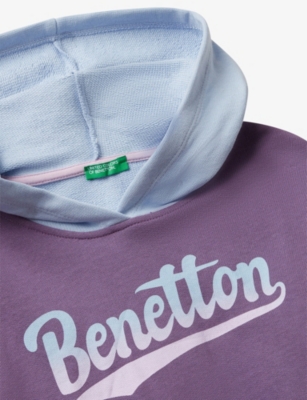 BENETTON: Brand-Print Colour-Block Cotton Hoodie 6-14 Years