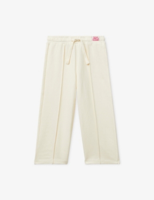 Benetton Kids' Cream Logo-tag Wide-leg Cotton Trousers 18 Months-5 Year In White