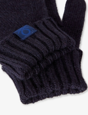 Benetton Navy Blue Logo-patch Wool Blend Glove In Black