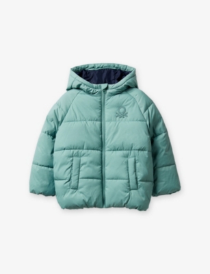 Benetton Kids' Pale Green Hooded Logo-embroidered Quilted Puffer Jacket 18 Months-5 Year