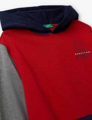 Benetton Multicolored Logo-embroidered Colour-block Cotton Hoody 6-14 In Multi