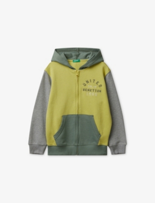 Benetton Kids' Multicolored Zipped Colour-block Cotton Hoody 6-14