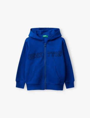 Benetton Kids' Indigo Blue Zipped Logo-embroidered Cotton Hoody 18 Months-5 Year
