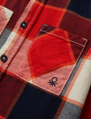Benetton Multicolored Checked Logo-embroidered Cotton Shirt 18 Months-5 Year In Multi