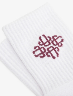 The Couture Club Womens Burgundy Emblem Cotton-blend Knitted Socks In White