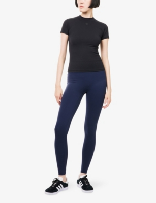 The Couture Club Womens Dark Navy Sculpt Emblem Workout Leggings In Blue