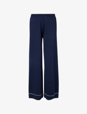 The Couture Club Womens Navy Embroidered-logo Ribbed Knit Trousers In Blue