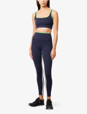 Splits59 Womens Indigo/grass Cait Rigor Stretch-jersey Sports Bra Xs In Blue