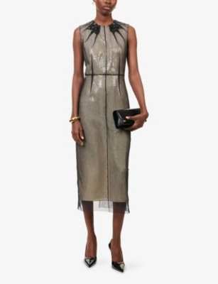 ERDEM: Sequin-Embellished Organza Pencil Midi Dress