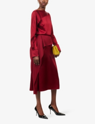 Erdem Womens Ruby Red Draped Long-sleeve Satin-cady Blouse In Red