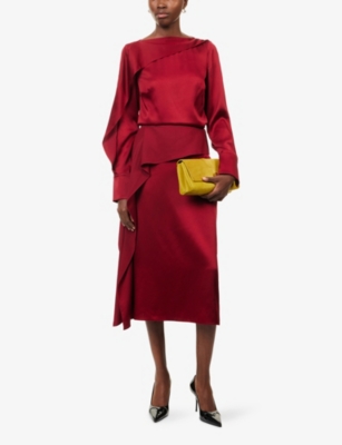 ERDEM: Draped Satin-Cady Midi Skirt