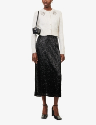 Erdem Womens Champagne Sequin-embellished Cropped Alpaca-blend Cardigan In Gold