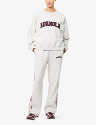 Adanola Womens Light Gry Mel/drk Cherry Varsity Loose-fit Cotton-blend Jogging Bottoms In White
