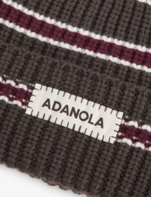 Adanola Womens Coffee Bean /marshmallow Stripe Knitted Beanie In Gray
