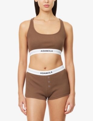 Adanola Womens Mocha Intimate Racer-back Cotton-jersey Bra In Brown