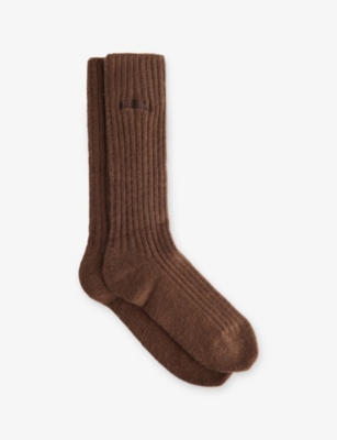 ADANOLA: Ribbed Brand-Embroidery Knitted Socks