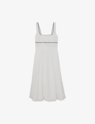 Womens Reiss Dorethea Contrast-Trim Linen Midi Dress