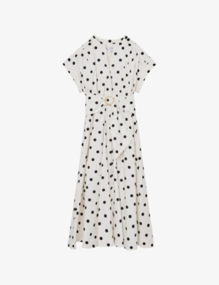 Womens Reiss Sawyer Polka-Dot Belted Cotton Midi Dress