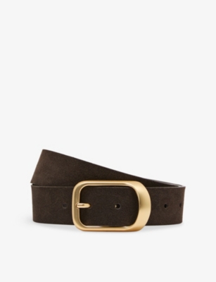 Reiss Womens Evie Curved-buckle Suede Belt Grey