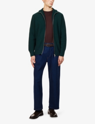 JOHN SMEDLEY: High-Neck Zip-Up Knitted Cashmere And Wool Cardigan