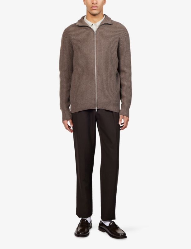 High-Neck Zip-Up Knitted Cashmere And Wool Cardigan