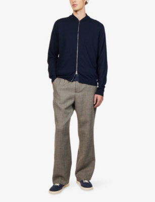 JOHN SMEDLEY: Textured Crewneck Wool Cardigan
