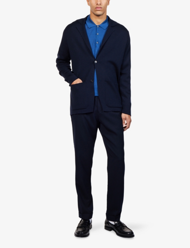 Notched-Collar Single-Breasted Wool Knitted Blazer