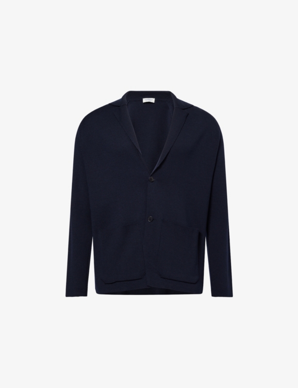 Notched-Collar Single-Breasted Wool Knitted Blazer