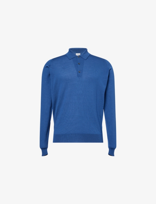 Knitted Long-Sleeve Wool Polo Top