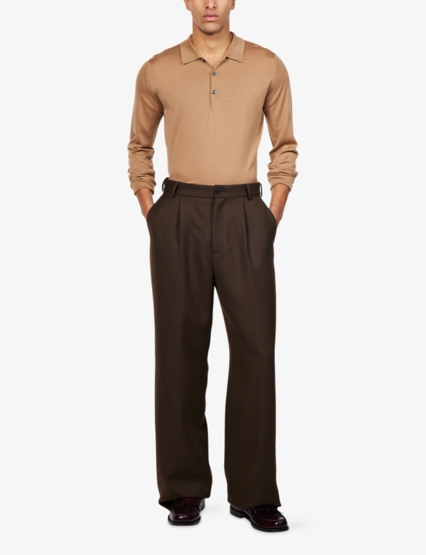 Knitted Long-Sleeve Wool Polo Top