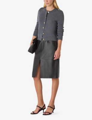 Whistles Womens Grey Round-neck Knitted Wool Cardigan In Gray