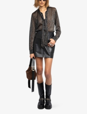 Zadig & Voltaire Womens Black Tulba Metallic Tie-neck Woven Shirt In Black