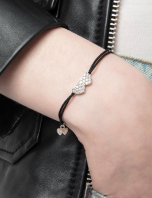 Zadig & Voltaire Link Heart Strass Brass Cord Bracelet In Black