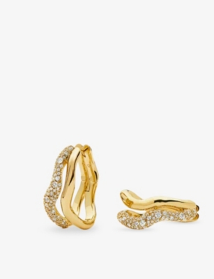 Missoma Womens Molten Snow Double Medium 18ct Yellow Gold-plated Brass And Zirconia Hoop Earrings In Gold