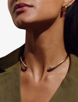 Missoma Womens Molten Snow 18ct Yellow Gold-plated Brass And Zirconia Torque Necklace In Gold