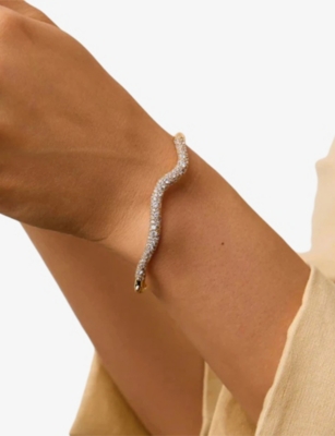 Missoma Womens Molten Snow Ripple Hinged 18ct Yellow Gold-plated Brass And Zirconia Bangle In Gold