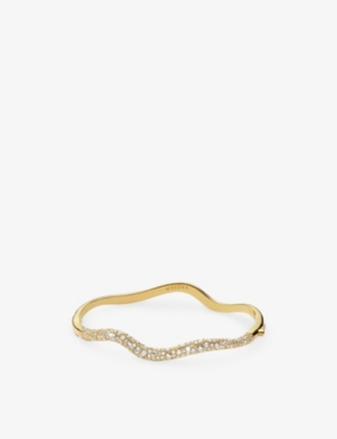 Missoma Womens Molten Snow Ripple Hinged 18ct Yellow Gold-plated Brass And Zirconia Bangle In Gold