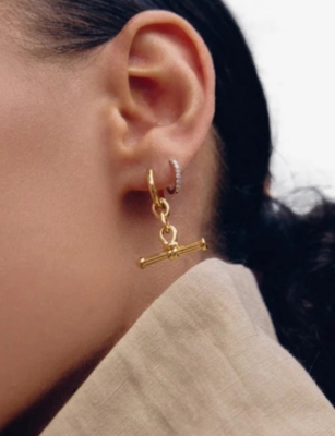 Missoma Womens Ridge T-bar 18ct Yellow Gold-plated Brass Huggie Drop Earrings In Gold