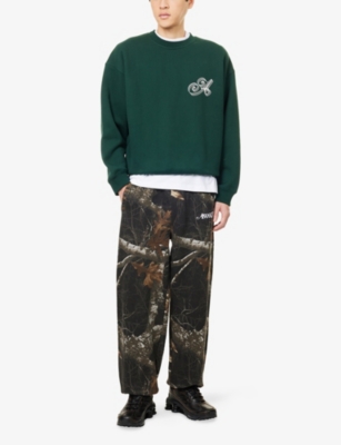 Awake Ny Mens Green Script Crewneck Cotton-jersey Sweatshirt In Green