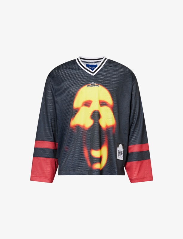 Hockey Graphic-Print Mesh Jersey Top
