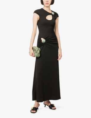 Christopher Esber Womens Carbon Mineral Stone Hollow Stretch-woven Maxi Dress In Black